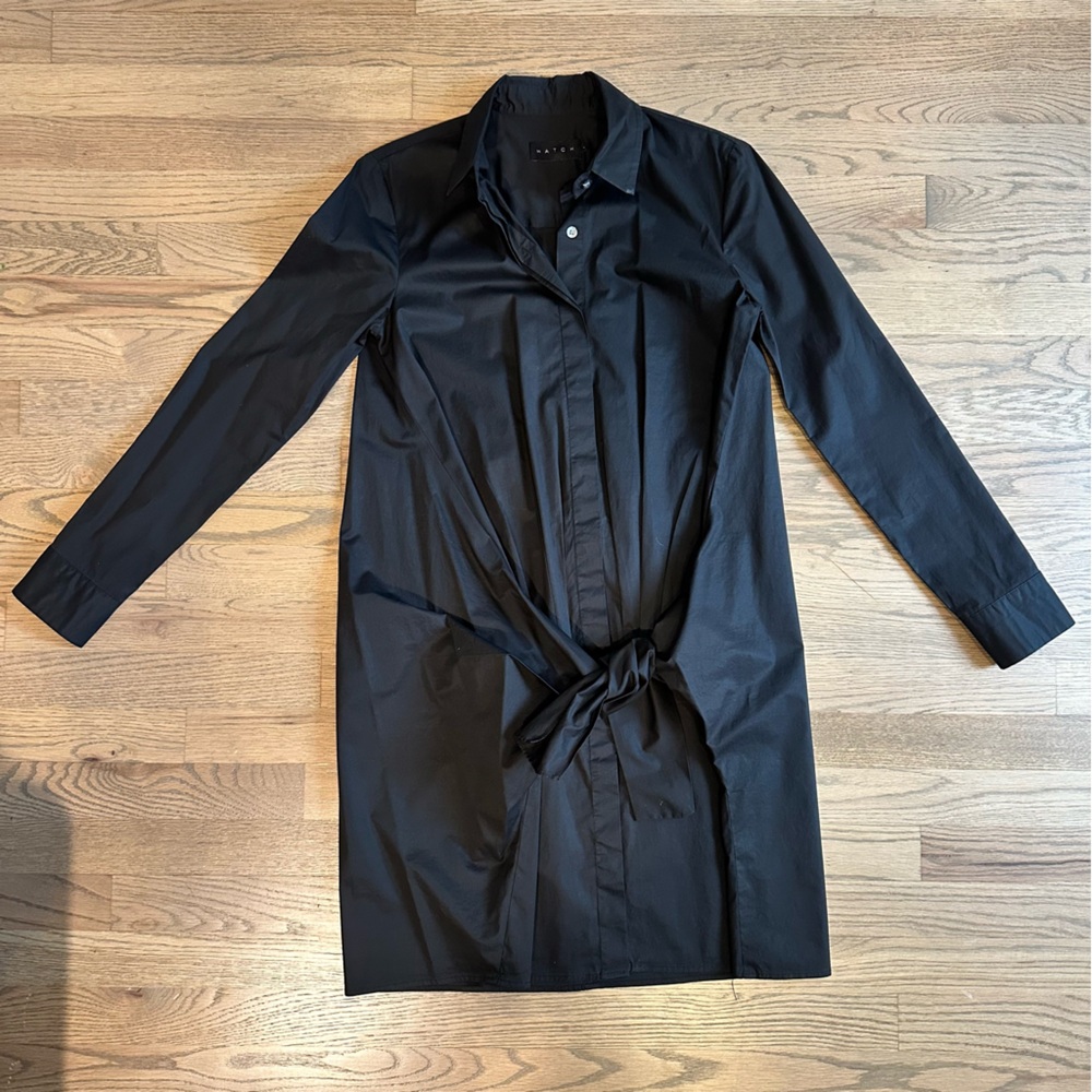 Hatch Maternity Black Poplin Feel Tie Front Shirt Dress